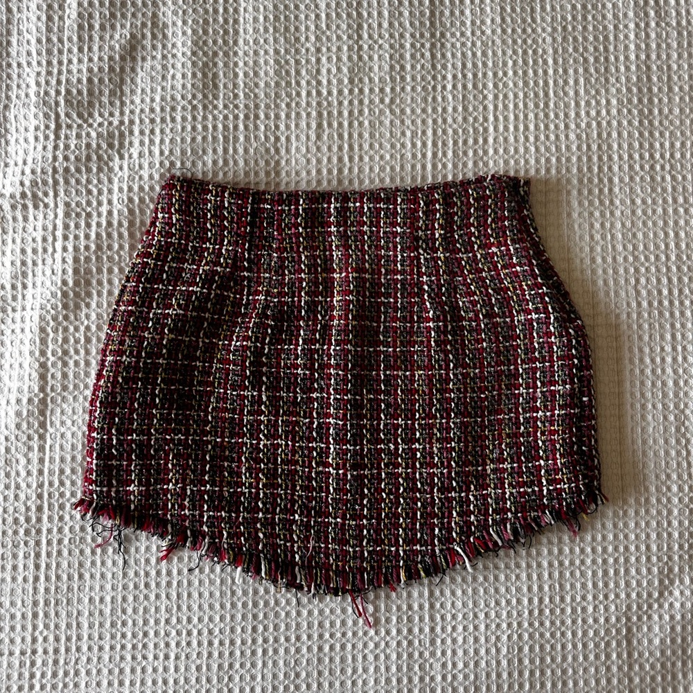 Olivaceous Red and Black Tweed Skirt
